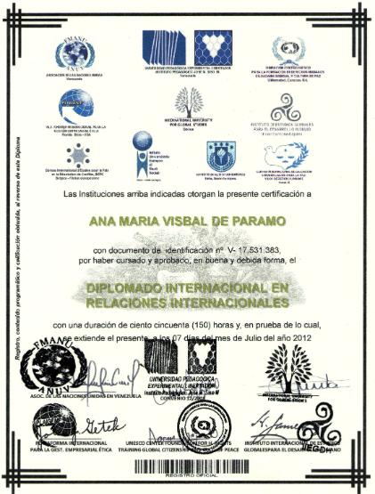 Anverso modelo de Diploma Diplomados por internet, diplomados a distancia, diplomados internacionales