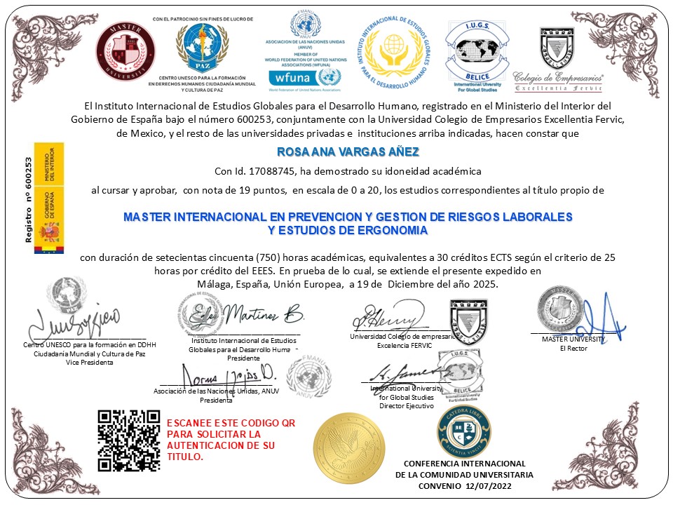 Ejemplo de los diplomas otorgados al finalizar los programas de diplomadosvenezuela.org, enviados por courier al domicilio del estudiante.