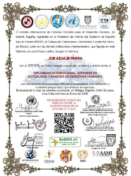 Ejemplo de los diplomas otorgados al finalizar los programas de diplomadosvenezuela.org, enviados por courier al domicilio del estudiante.