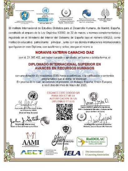 Ejemplo de los diplomas otorgados al finalizar los programas de diplomadosvenezuela.org, enviados por courier al domicilio del estudiante.