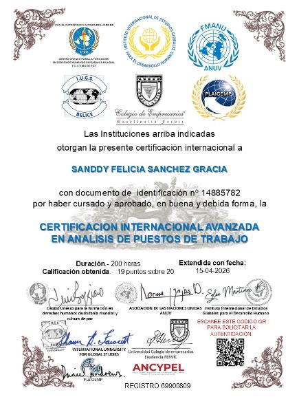 Model de diploma de la Certificacion Internacional
