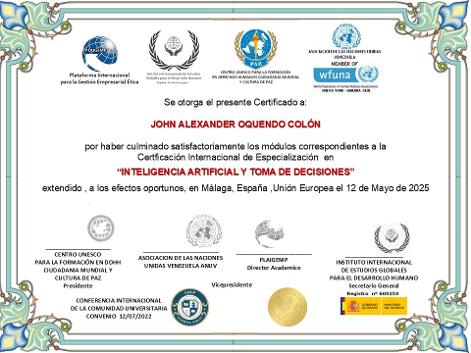 Model de diploma de la Certificacion Internacional