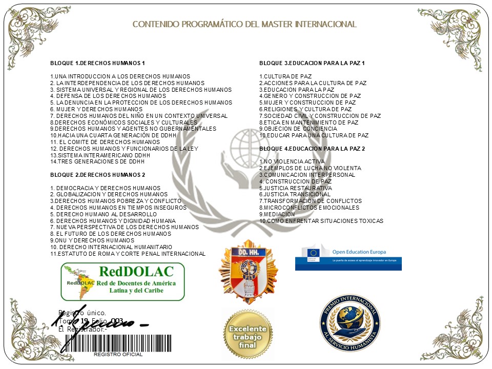 Ejemplo de los diplomas otorgados al finalizar los programas de diplomadosvenezuela.org, enviados por courier al domicilio del estudiante.